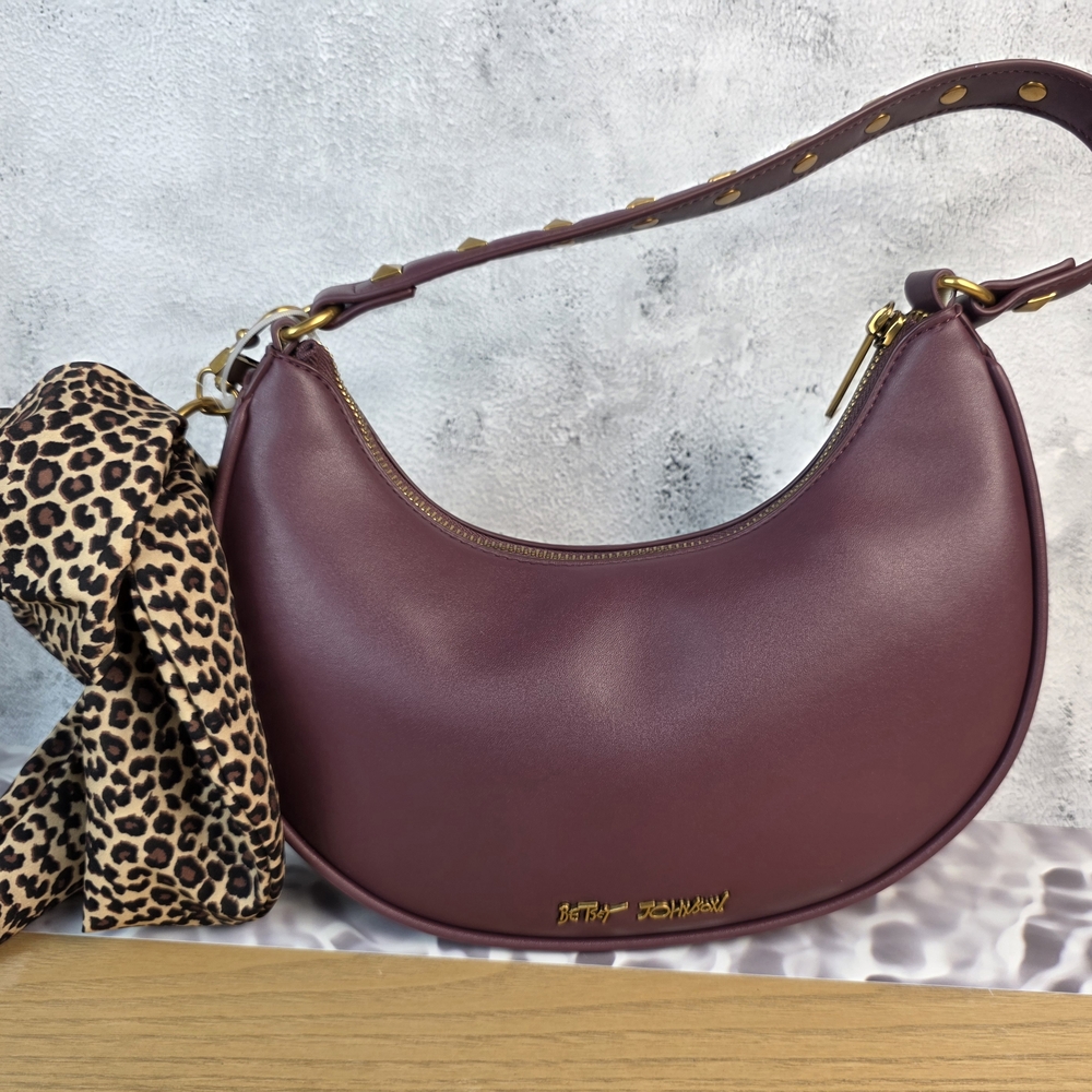 Betsey Johnson Purple Shoulder Bag with Leopard Scarf